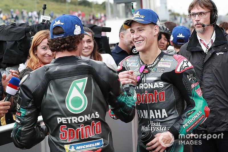 Second place Franco Morbidelli, Petronas Yamaha SRT, third place Fabio Quartararo, Petronas Yamaha SRT