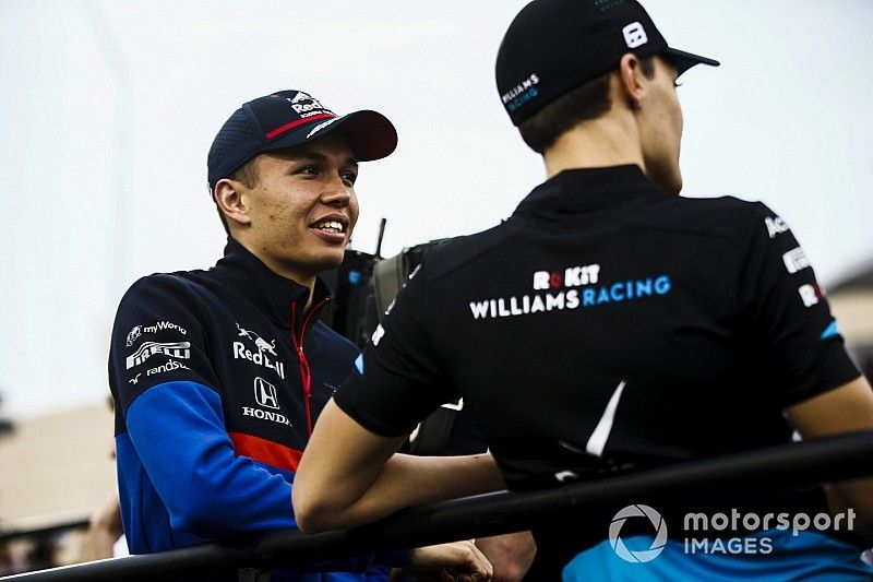 Alexander Albon, Toro Rosso, and George Russell, Williams Racing, in the drivers parade