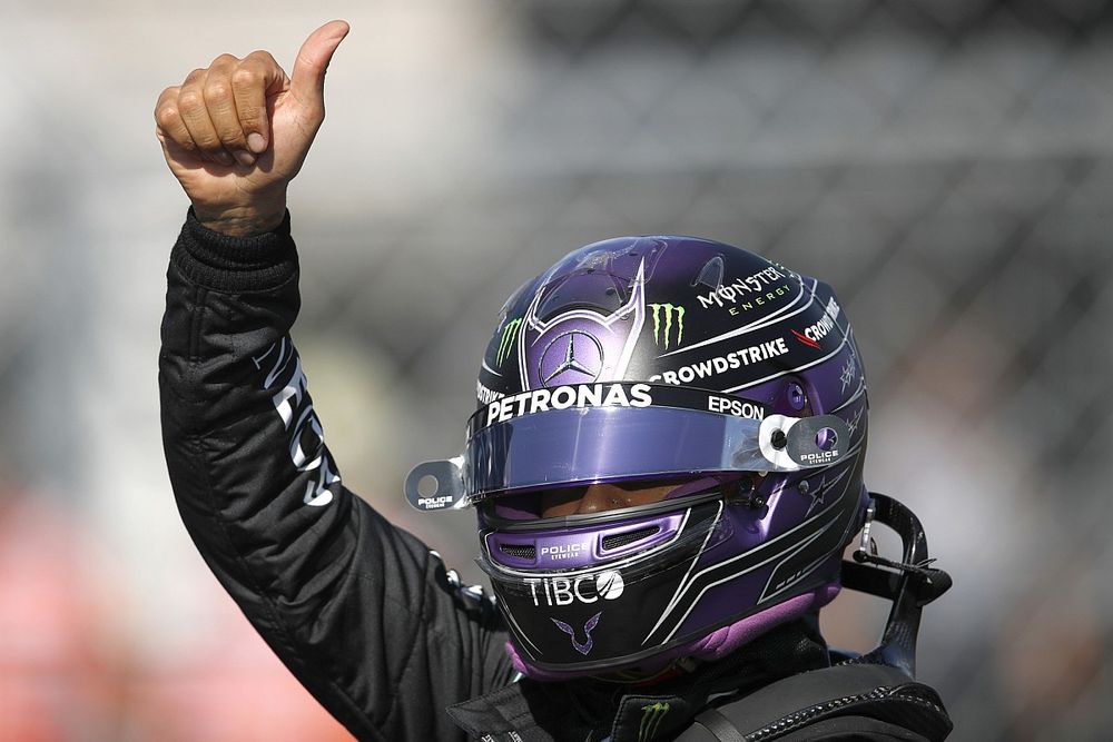 Pole man Lewis Hamilton, Mercedes, and Valtteri Bottas, Mercedes, congratulate each other after locking out the front row