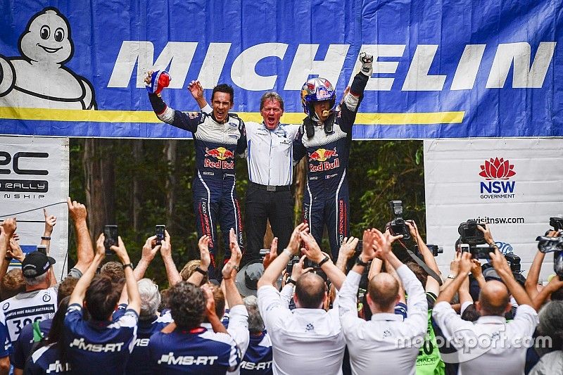 Los campeones del mundo 2018: Sébastien Ogier,  Julien Ingrassia, Ford Fiesta WRC, M-Sport Ford con Malcolm Wilson