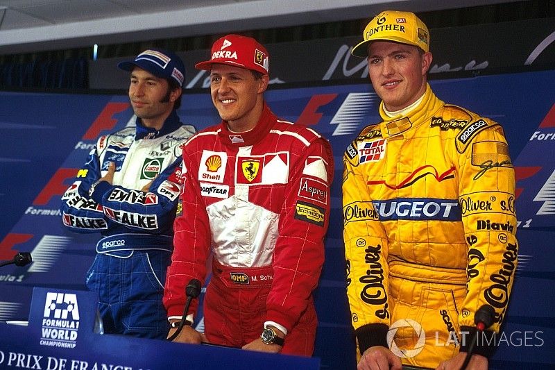 Top 3 im Qualifying: Michael Schumacher, Ferrari, Heinz-Harald Frentzen, Williams, Ralf Schumacher, Jordan