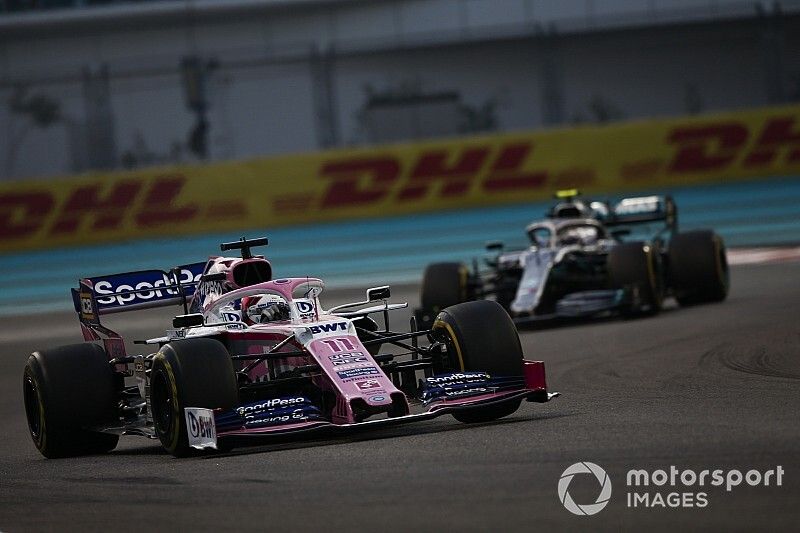 Sergio Perez, Racing Point RP19, voor Valtteri Bottas, Mercedes AMG W10