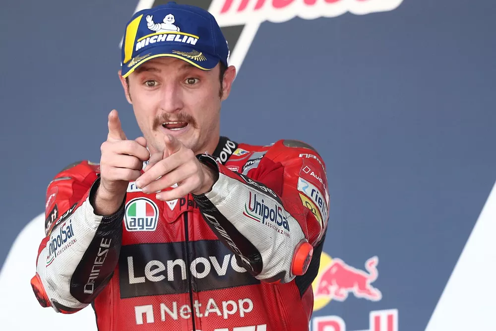 Jack Miller, Ducati Team, f&ecirc;te sa victoire sur le podium