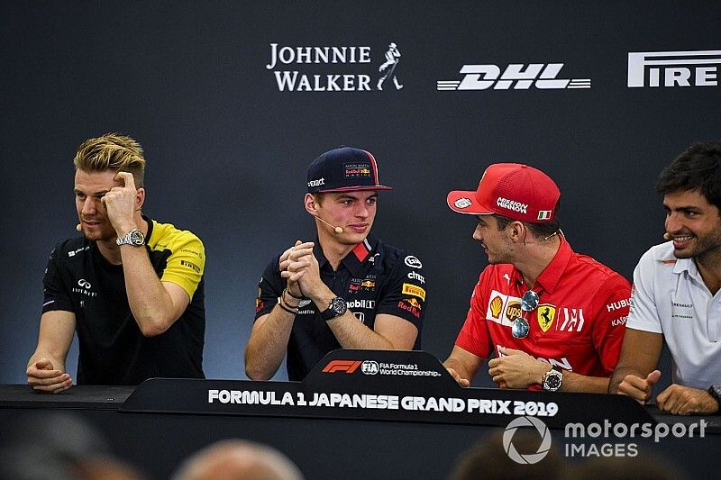 Nico Hulkenberg, Renault F1 Team, Max Verstappen, Red Bull Racing, Charles Leclerc, Ferrari and Carlos Sainz Jr., McLaren in the Press Conference 