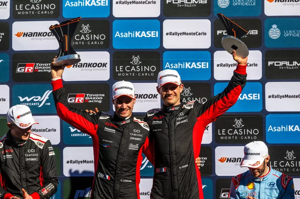 Podium: Winner S&eacute;bastien Ogier, Vincent Landais, Toyota Gazoo Racing WRT Toyota GR Yaris Rally1
