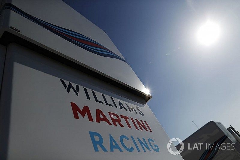 The Williams logo and Martini stripes on the team's motorhome