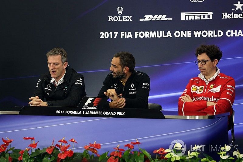 James Allison, Mercedes Technical Director, Cyril Abiteboul, Renault Sport F1 Managing Director and Mattia Binotto, Ferrari Race Engine Manager in the Press Conference