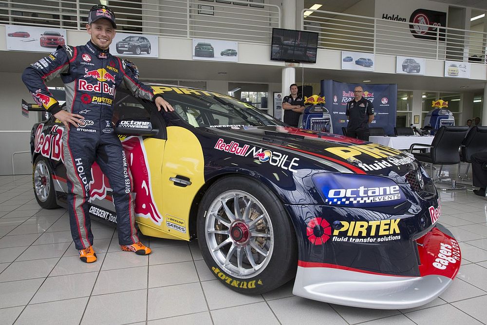 Casey Stoner with the Holden he will drive in the Dunlop Development Series