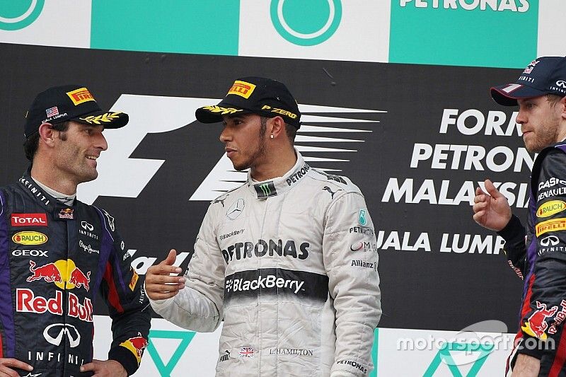 Podium: second place Mark Webber, Red Bull Racing, third place Lewis Hamilton, Mercedes AMG F1