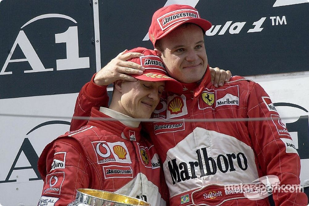 The podium: Michael Schumacher and Rubens Barrichello