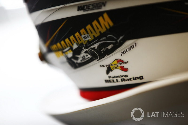 Helmet detail of Stoffel Vandoorne, McLaren, showing a new design for his home grand prix