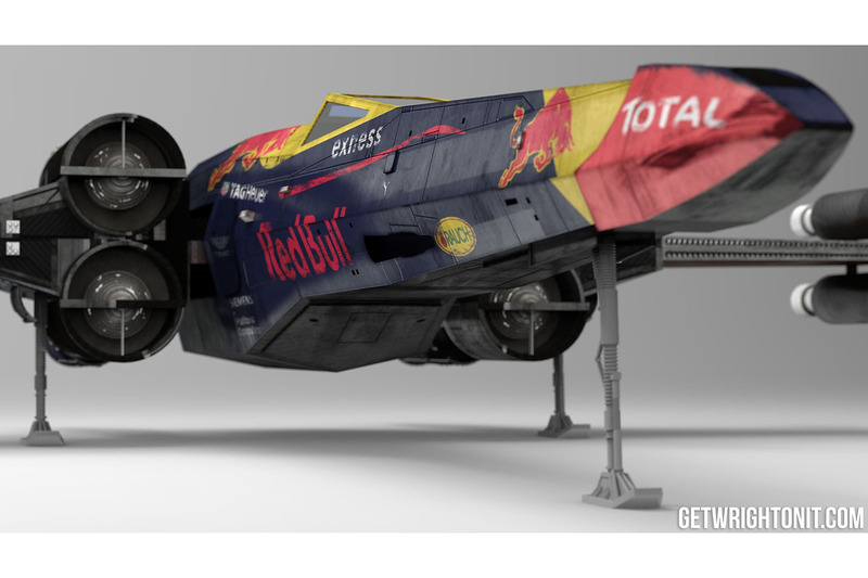 X-Wing de Star Wars avec une livrée Red Bull