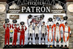 GTD podium: winners Jeroen Bleekemolen, Ben Keating, Mario Farnbacher, Riley Motorsports, second place Christina Nielsen, Alessandro Balzan, Matteo Cressoni, Scuderia Corsa Ferrari, third place Boris Said, Tristan Vautier, Kenny Habul, SunEnergy1 Racing