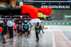 Channel 4 TV presenter Lee McKenzie in the wet pitlane