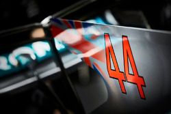 Le numéro de Lewis Hamilton, Mercedes AMG F1 W08, sur le capot moteur de sa voiture