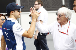Felipe Massa, Williams, greets Bernie Ecclestone, Chairman Emeritus of Formula 1, in the paddock