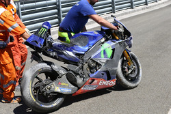 The crashed bike of Maverick Viñales, Yamaha Factory Racing