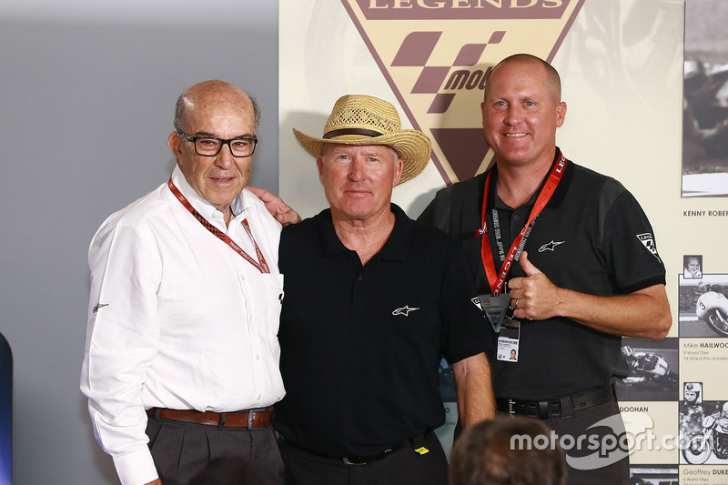 Carmelo Ezpeleta, CEO of Dorna Sports, Kenny Roberts Sr., Kenny Roberts Jr.