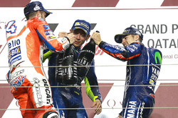 Podium: race winner Maverick Viñales, Yamaha Factory Racing, second place Andrea Dovizioso, Ducati Team, third place Valentino Rossi, Yamaha Factory Racing