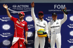 Qualifying Top 3: polesitter Lewis Hamilton, Mercedes AMG F1, second place Sebastian Vettel, Ferrari