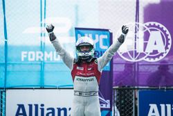 Lucas di Grassi, Audi Sport ABT Schaeffler, celebrates in Parc Ferme after winning the race