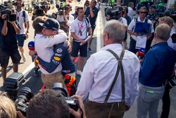 Race winner Max Verstappen, Red Bull Racing celebrates with Christian Horner, Red Bull Racing Team Principal