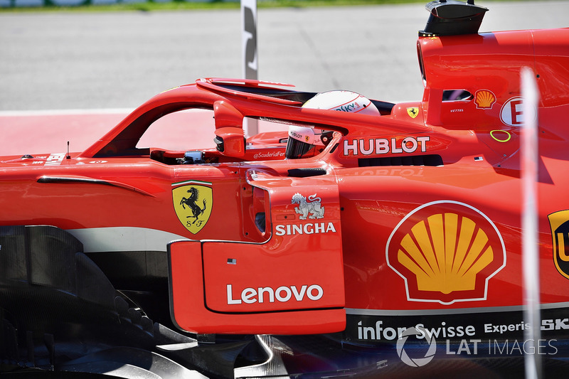 Pole sitter Sebastian Vettel, Ferrari SF71H in parc ferme