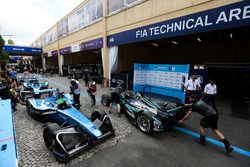 Car of Mitch Evans, Jaguar Racing, leaves the FIA Technical area