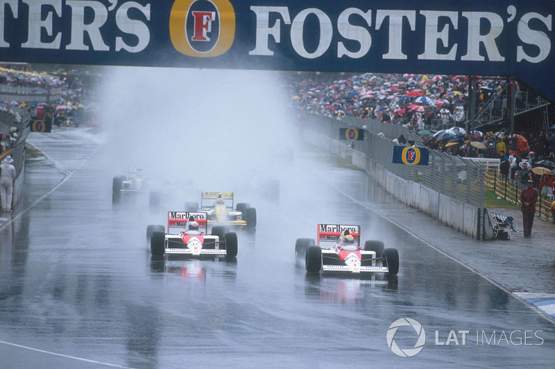 Ayrton Senna, McLaren MP4/5 Honda et Alain Prost, McLaren MP4/5 Honda, Pierluigi Martini, Minardi M189 Ford