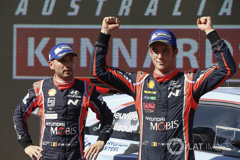 Los ganadores del Rally de Australia 2017 Thierry Neuville, Nicolas Gilsoul, Hyundai i20 Coupe WRC, 