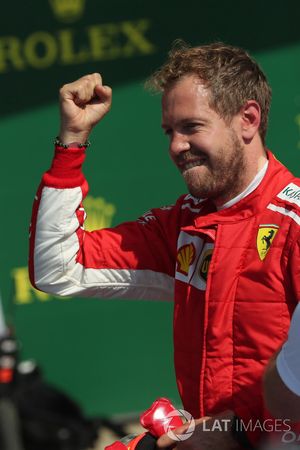 Sebastian Vettel, Ferrari, festeggia nel parco chiuso