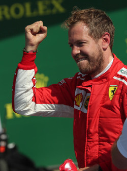 Sebastian Vettel, Ferrari celebrates in parc ferme