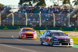Jamie Whincup, Triple Eight Race Engineering Holden, leads Scott McLaughlin, DJR Team Penske Ford
