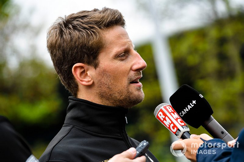 Romain Grosjean, Haas F1 speaks with the media