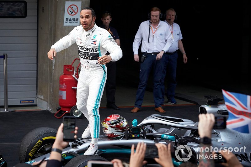 Lewis Hamilton, Mercedes AMG F1, 1st position, celebrates in Parc Ferme