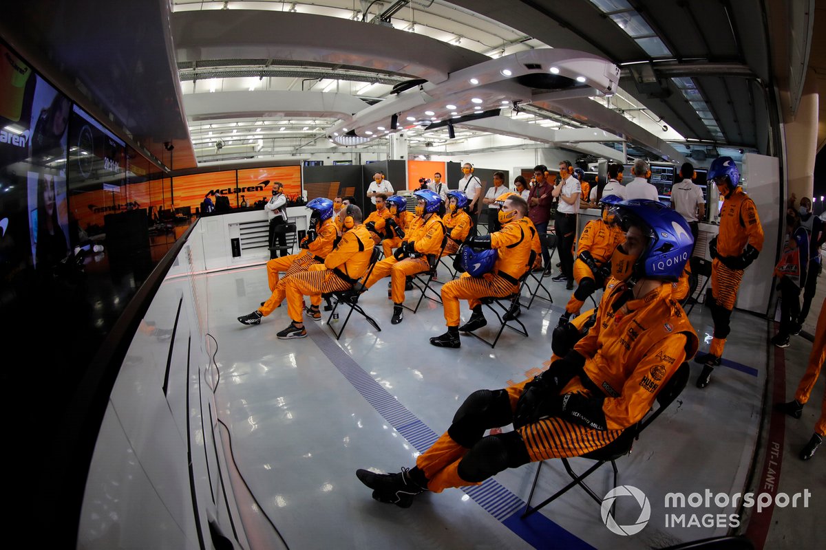 The McLaren pit crew in the garage