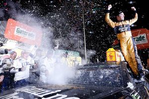 Brad Keselowski, Team Penske, Ford Fusion Miller Genuine Draft celebrates his win