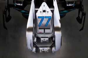 The number 77 of Valtteri Bottas, Mercedes AMG F1, on a piece of bodywork