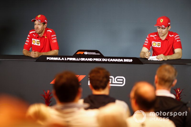 Sebastian Vettel, Ferrari y Charles Leclerc, Ferrari en conferencia de prensa