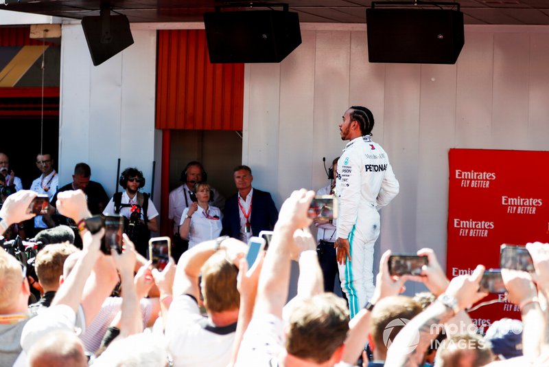 Lewis Hamilton, Mercedes AMG F1, 1st position, celebrates in Parc Ferme