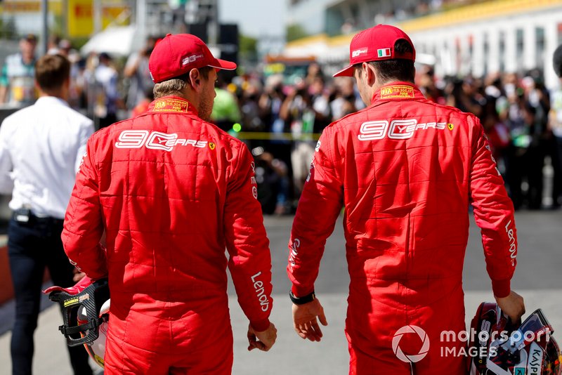 Pole man Sebastian Vettel, Ferrari, and Charles Leclerc, Ferrari, after Qualifying