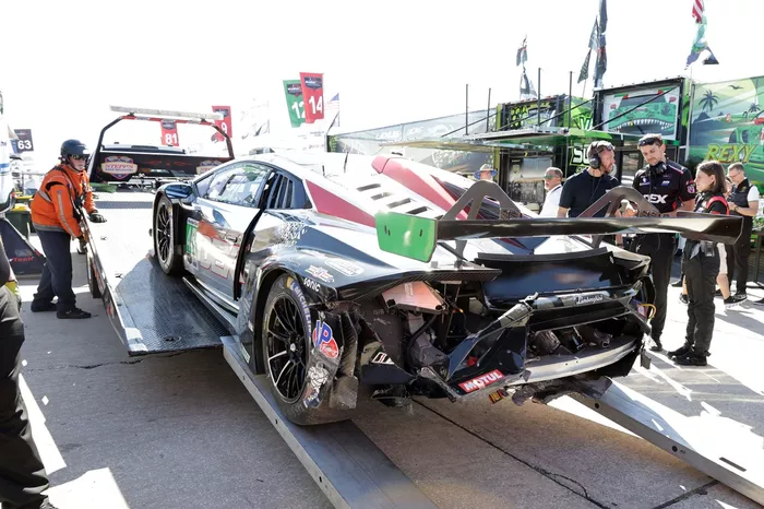 #45 Wayne Taylor Racing Lamborghini Huracan GT3 EVO2: Danny Formal, Trent Hindman, Graham Doyle after the crash