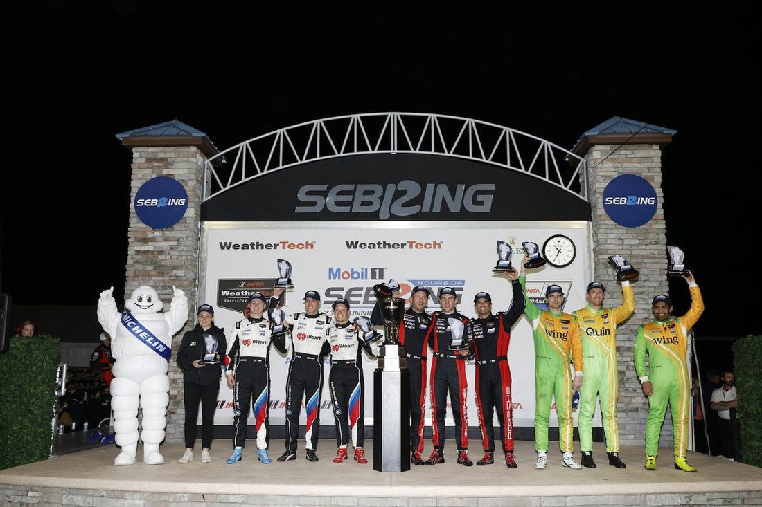 #7 Porsche Penske Motorsport Porsche 963: Felipe Nasr, Nick Tandy, Laurens Vanthoor, #43 Inter Europol Competition, ORECA LMP2 07: Tom Dillmann, Bijoy Garg, Jeremy Clarke, #48 Paul Miller Racing BMW M4 GT3 EVO: Max Hesse, Dan Harper, Jesse Krohn
