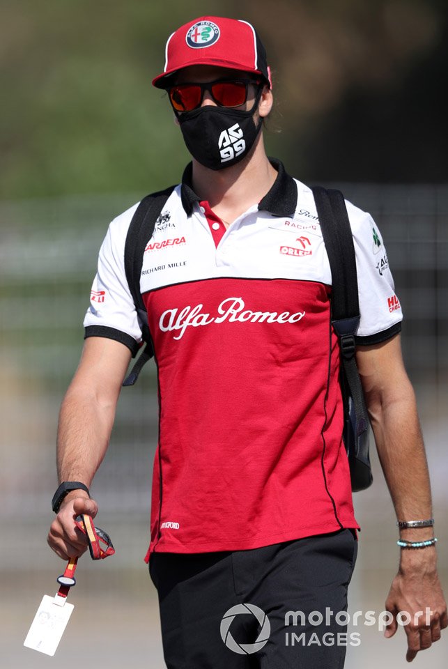 Antonio Giovinazzi, Alfa Romeo Racing arrives at the track