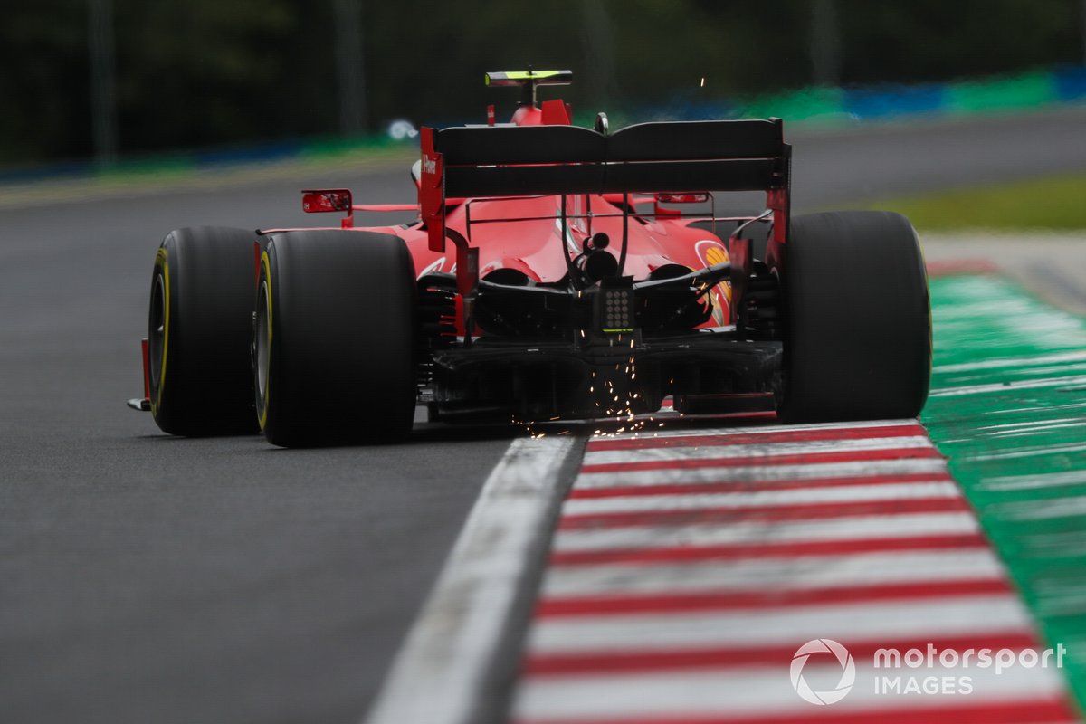 Sparks under the car of Charles Leclerc, Ferrari SF1000