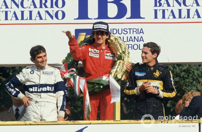 Alain Prost, McLaren, Nelson Piquet, Brabham, Ayrton Senna, Lotus, GP d'Italia del 1985 