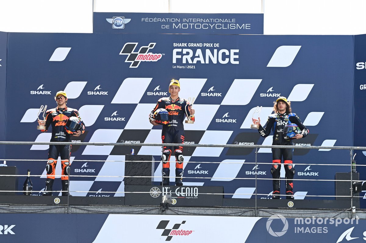 Podio: Raul Fernandez, Red Bull KTM Ajo, Remy Gardner, Red Bull KTM Ajo Marco Bezzecchi, Sky Racing Team VR46 