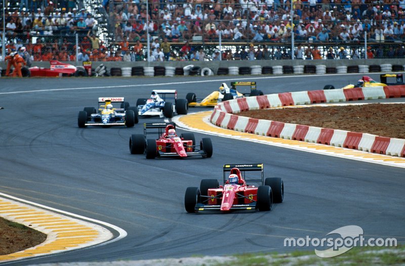 Alain Prost, Ferrari 641; Nigel Mansell, Ferrari 641;d Riccardo Patrese, Williams FW13B