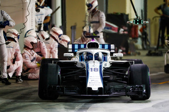 Lance Stroll, Williams FW41, leaves his pit box after a stop