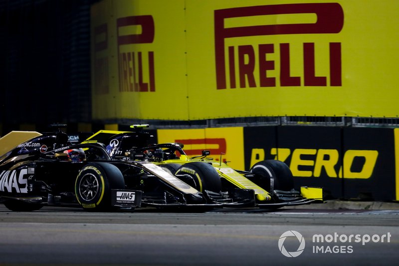 Romain Grosjean, Haas F1 Team VF-19, batalla con Nico Hulkenberg, Renault F1 Team R.S. 19